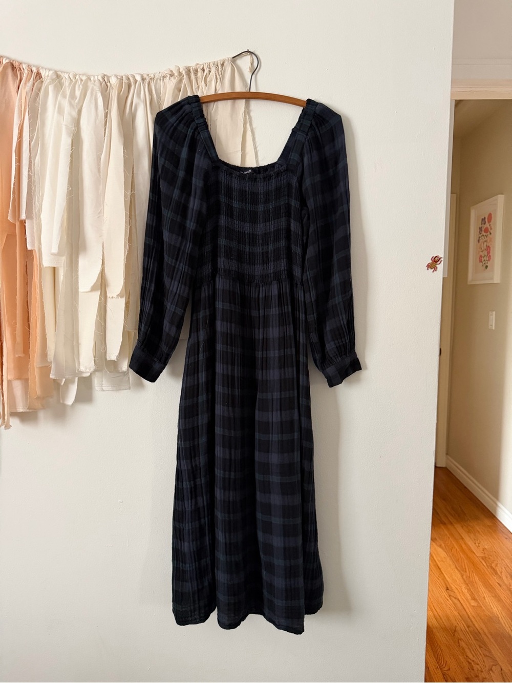 Madewell Black Plaid Long-Sleeve Midi Dress